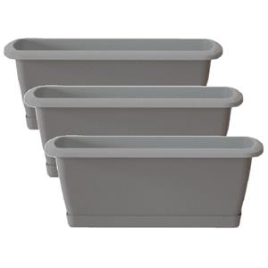Prosperplast 4x Kunststof Respana plantenbak/bloembak lichtgrijs 59 cm inclusief onderzetter -