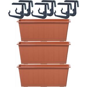 3x Kunststof Agro plantenbakken/bloembakken terracotta 6,5 liter met ophangbeugels -