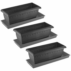 Hega Hogar 4x stuks antraciet grijze plantenbakken/bloembakken met onderschaal 50 x 20 x 16 cm -