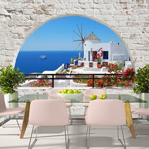 Karo-art Zelfklevend fotobehang - Zomer in Santorini , Premium Print