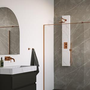 Brauer Copper Edition thermostatisch douchepaneel - 2 functies - calacatta gold SET 01 - 20cm hoofddouche - gebogen muurarm - staaf handdouche - wandaansluitbocht - doucheslang - koper geborsteld PVD 