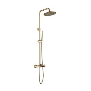 FortiFura Calvi Thermostatische Regendoucheset - 21.8cm - ronde hoofddouche - staafhanddouche - geborsteld messing PVD SW788000