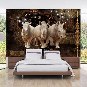 Karo-art Zelfklevend fotobehang - Gouden Neushoorns, 7 maten, premium print