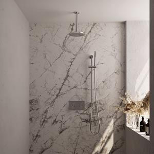 Brauer Chrome Edition thermostatische inbouw regendouche met drukknoppen SET 65 met 20 cm douchekop en plafondarm en staaf handdouche en doucheslang en ge&iuml;ntegreerde glijstang chroom
