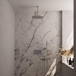 Brauer Chrome Edition thermostatische inbouw regendouche met drukknoppen SET 54 met 30 cm douchekop en plafondarm en staaf handdouche en doucheslang en wandaansluitbocht chroom