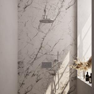Brauer Chrome Carving thermostatische inbouw regendouche met drukknoppen SET 52 met 30 cm douchekop en gebogen muurarm en staaf handdouche en doucheslang en wandaansluitbocht chroom