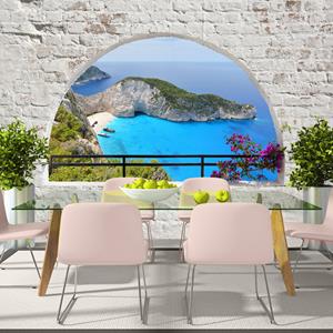 Karo-art Zelfklevend fotobehang - Kalamaki , uitzicht van Balkon , Premium Print