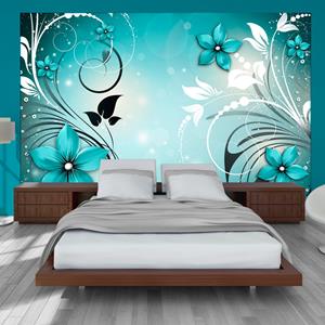 Karo-art Zelfklevend fotobehang - Turquoise bloesem, 8 maten, premium print