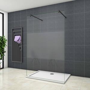Sanexo Inloopdouche Vrijstaand Chrysant 110X200 10Mm Semi Gesatineerd Glas Antikalk Mat Zwart