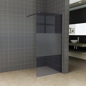 Badkamerdepot BWS Inloopdouche Pro Line Rookglas met Middenband 8mm Nano Coating Mat Zwart Profiel en Stang (ALLE MATEN)