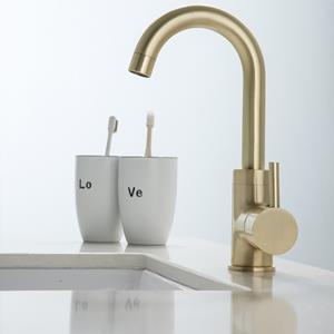 Boss & wessing Wastafelkraan  Gold Gebogen Uitloop Geborsteld Messing Mat Goud