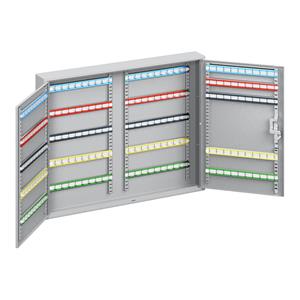 EUROKRAFTbasic Schlüsselschrank, 2-türig, komplett mit Schlüsselanhängern, 200 Haken, HxBxT 550 x 730 x 80 mm