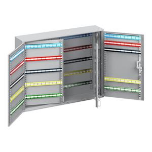 EUROKRAFTbasic Schlüsselschrank, 2-türig, komplett mit Schlüsselanhängern, 400 Haken, HxBxT 550 x 730 x 140 mm