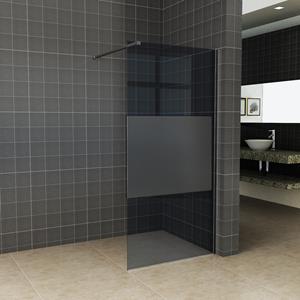 Boss & Wessing BWS Inloopdouche Pro Line Rookglas met Middenband 100x200 8mm Nano Coating Mat Zwart Profiel en Stang