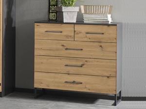 Mobistoxx Commode BUTTO 5 lades artisan eik/metaalgrijs