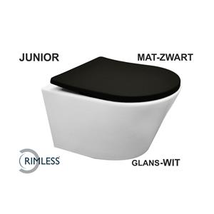 Boss & Wessing Wandcloset  Vicente Junior Wit Rimless Diepspoel met Flatline Zitting Mat Zwart