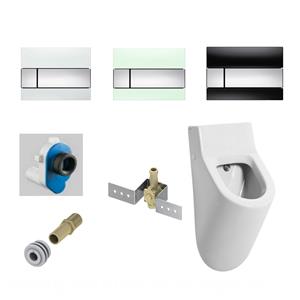 TECE Urinoir Set Salenzi Hung Achterinlaat Mat Wit met  Square Drukplaat Glas