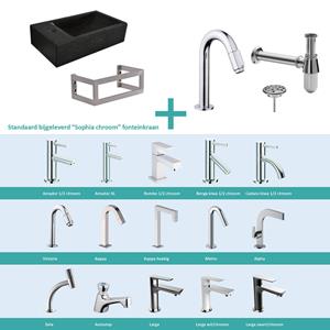 Wiesbaden FonteinPack Recto Natuursteen Links Met MontageFrame 40x22x10 cm Chroom (Keuze uit 20 kranen)