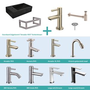 Wiesbaden FonteinPack Recto Natuursteen Links Met Montageframe 40x22x10 cm RVS (Keuze uit 8 kranen)