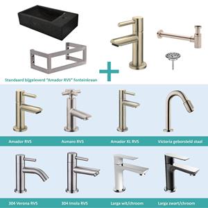Wiesbaden FonteinPack Recto Natuursteen Rechts Met MontageFrame 40x22x10 cm RVS (Keuze uit 8 kranen)