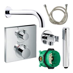 Hansgrohe Badkraanset  Ecostat Vierkant met Handdouche Chroom