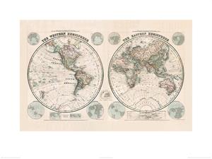 Pyramid Stanfords Eastern and Western Hemispheres Map 1877 Kunstdruk 60x80cm