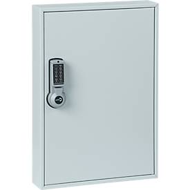 Sleutelkast ELO, met 50 haken, met beveiligde haken, elektrisch slot incl. 9 V blokbatterij, lichtgrijs RAL 7035