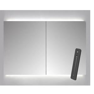 Sanicare Spiegelkast  Qlassics Ambiance 70x60 cm Met Dubbelzijdige Spiegeldeuren, LED Verlichting En Afstandsbediening Grey Wood