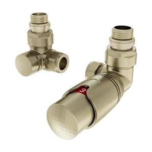 Eastbrook Valve radiator aansluitset haaks gedraaid met thermostaat messing geborsteld