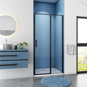 Sanexo Douchedeur Anemoon Nisdeur 80X185 Draaideur Met Vaste Wand 6Mm Helder Glas Anitkalk Mat Zwart