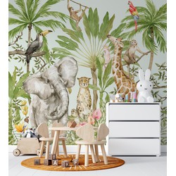 Walloha Jungle verhaal - Kinderbehang - 194,8 cm x 280 cm - 