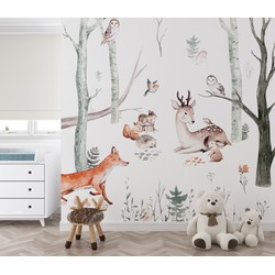 Walloha Dieren in het bos - Kinderbehang - 194,8 cm x 280 cm - 