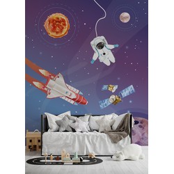 Walloha Reis door de ruimte - Kinderbehang - 194,8 cm x 280 cm - 