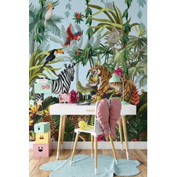 Walloha Oerwoud explosie - Kinderbehang - 194,8 cm x 280 cm - 