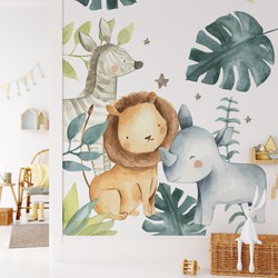 Walloha Schattige safari dieren - Kinderbehang - 194,8 cm x 280 cm - 