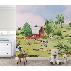 Walloha Op de boerderij - Kinderbehang - 194,8 cm x 280 cm - 