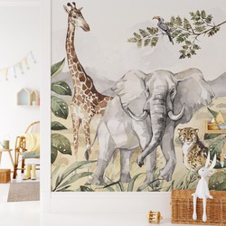 Walloha Dieren van de savanne - Kinderbehang - 194,8 cm x 280 cm - 
