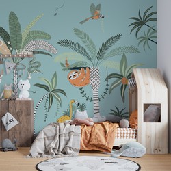 Walloha Gebungel in de jungle - Kinderbehang - 292,2 cm x 280 cm - 