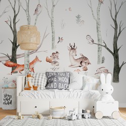 Walloha Dieren in het bos - Kinderbehang - 292,2 cm x 280 cm - 