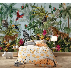 Walloha Oerwoud explosie - Kinderbehang - 292,2 cm x 280 cm - 