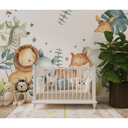 Walloha Schattige safari dieren - Kinderbehang - 292,2 cm x 280 cm - 