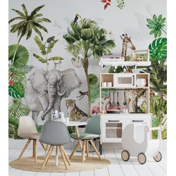 Walloha Kinderkamer jungle safari - Kinderbehang - 194,8 cm x 280 cm - 
