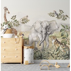 Walloha Dieren van de savanne - Kinderbehang - 292,2 cm x 280 cm - 