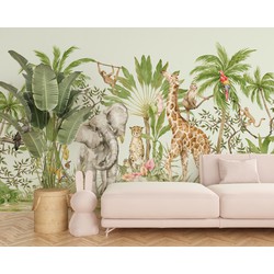 Walloha Jungle verhaal - Kinderbehang - 389,6 cm x 280 cm - 