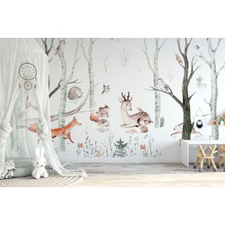Walloha Dieren in het bos - Kinderbehang - 389,6 cm x 280 cm - 
