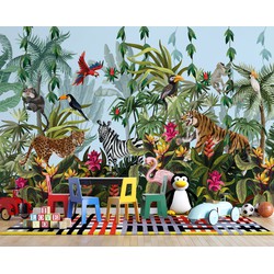 Walloha Oerwoud explosie - Kinderbehang - 389,6 cm x 280 cm - 