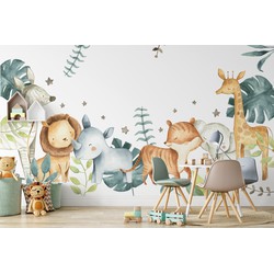 Walloha Schattige safari dieren - Kinderbehang - 389,6 cm x 280 cm - 