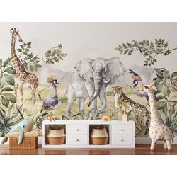 Walloha Dieren van de savanne - Kinderbehang - 389,6 cm x 280 cm - 