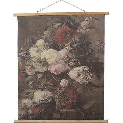 Clayre & Eef Wandkleed 80x100 cm Bruin Rood Hout Textiel Rechthoek Bloemen Wanddoek