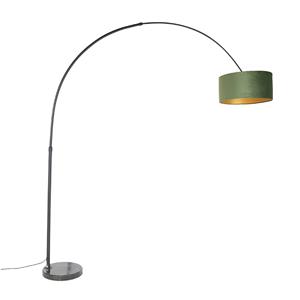 QAZQA Bogenlampe schwarzer Veloursschirm grün mit Gold 50 cm - XXL